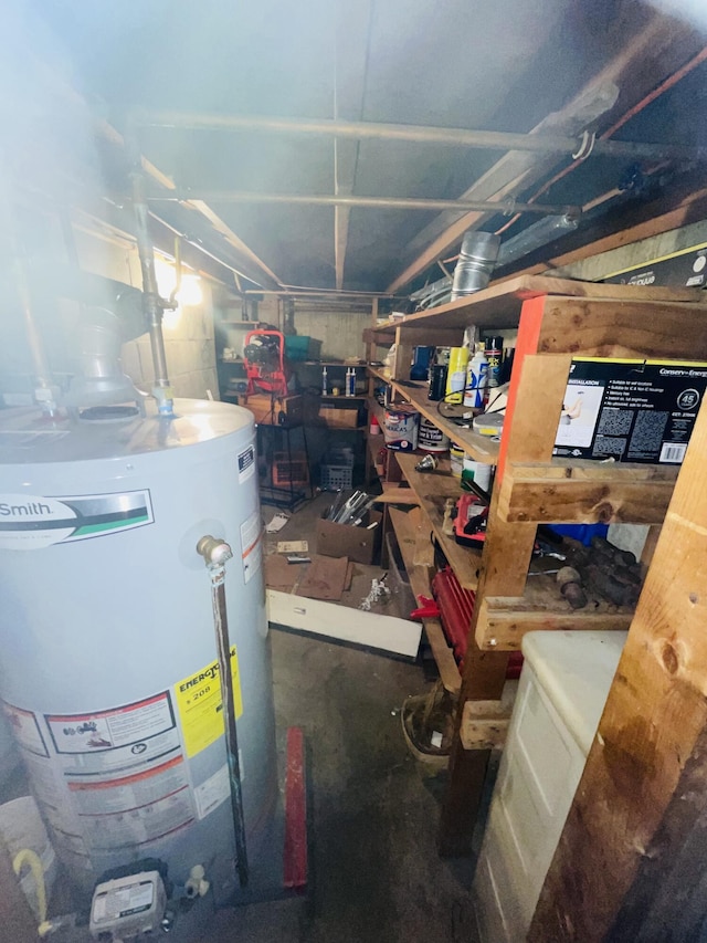 basement featuring gas water heater