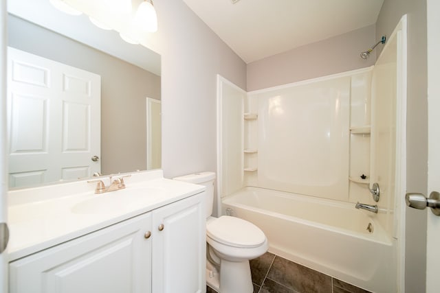 full bathroom with vanity, bathing tub / shower combination, and toilet