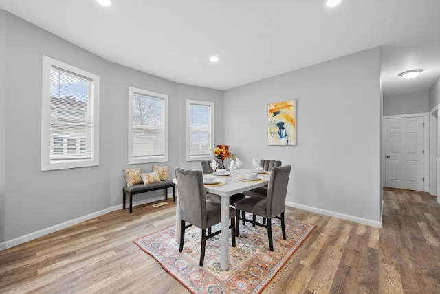 dining area featuring wood-type flooring and a wealth of natural light