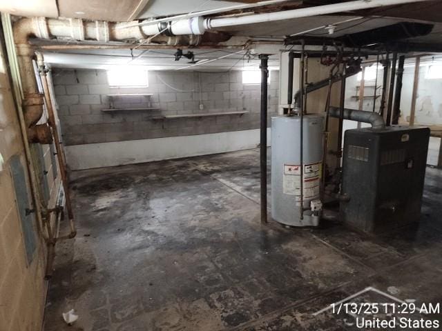 basement with water heater