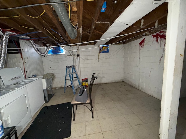 basement featuring washer and dryer