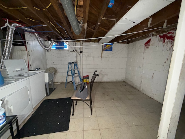 basement with independent washer and dryer