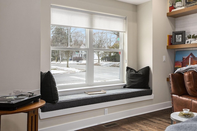 living area featuring dark wood-type flooring