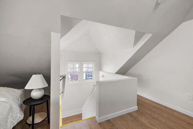 interior space featuring wood-type flooring and vaulted ceiling