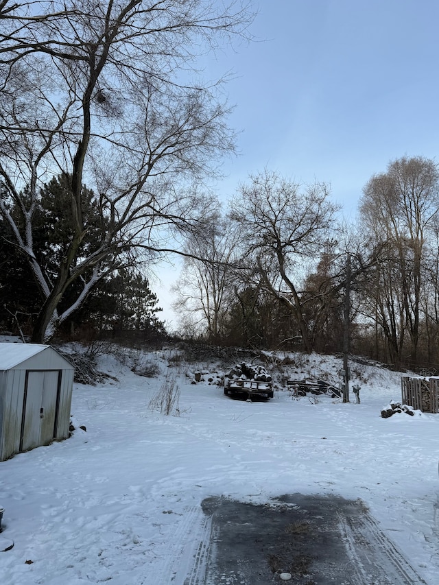 view of yard layered in snow