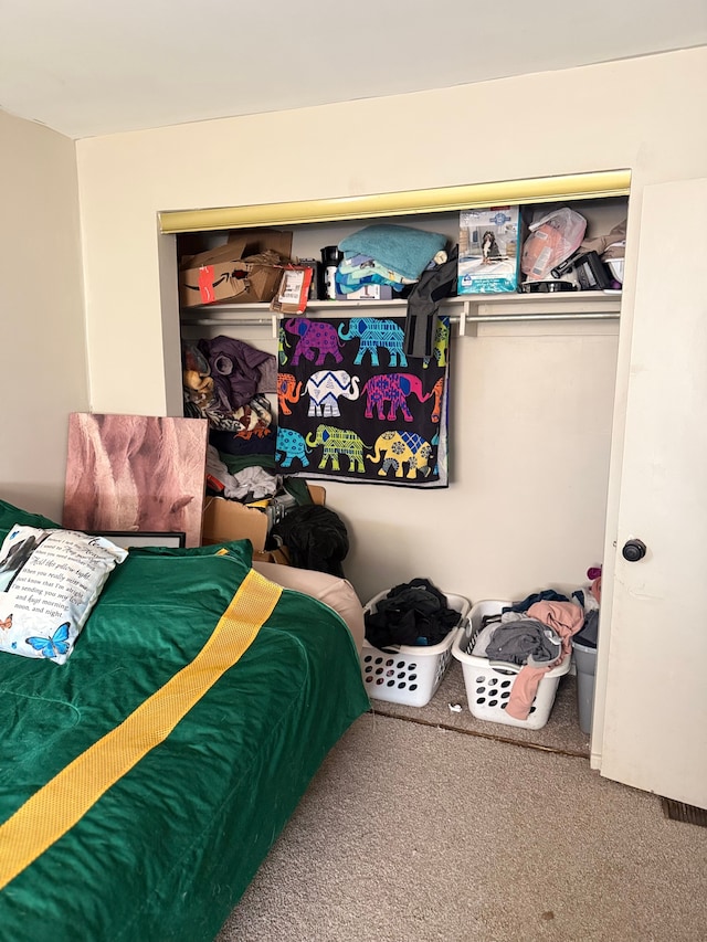 bedroom featuring carpet floors and a closet