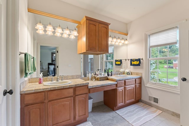 8557 Forestview Dr, Canton, MI 48187 - ensuite bathroom with double vanity and tile patterned floors