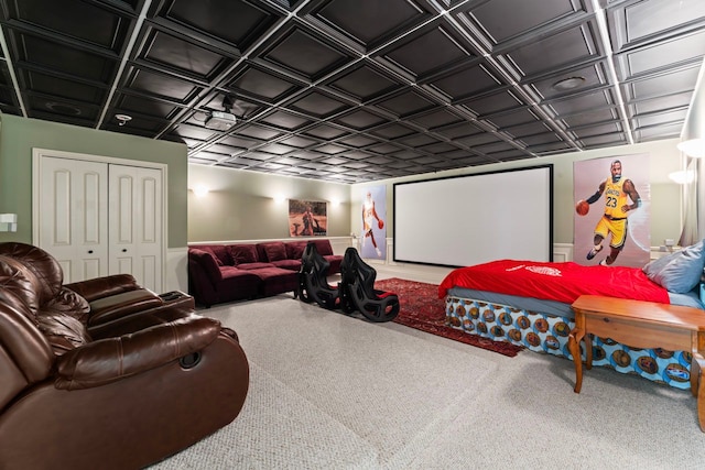 8557 Forestview Dr, Canton, MI 48187 - carpeted cinema room with an ornate ceiling