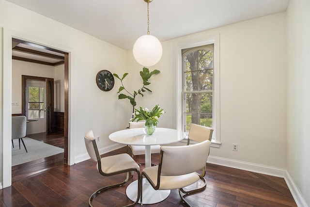 dining area featuring dark hardwood / wood-style flooring