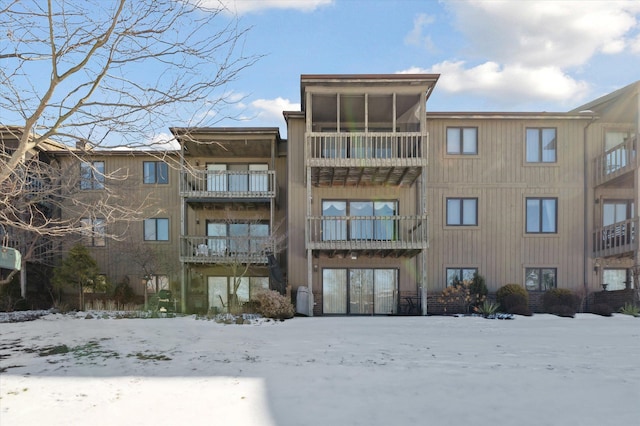 view of snow covered building