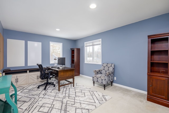 view of carpeted home office