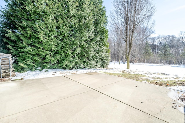 view of snow covered patio