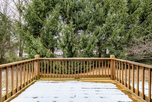 view of snow covered deck