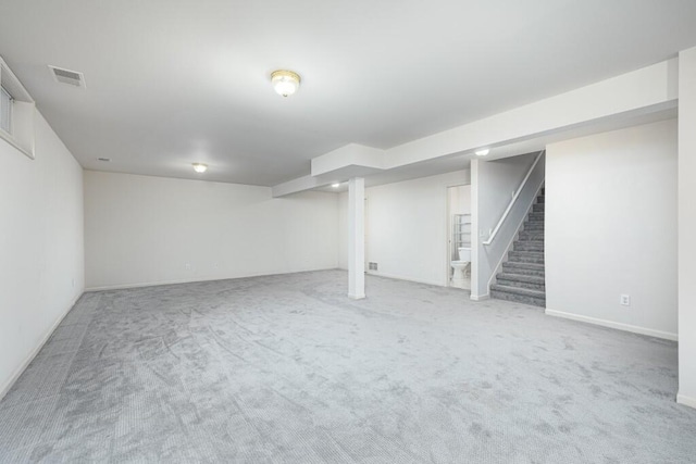 basement with light carpet