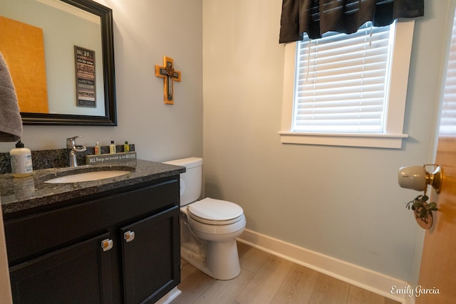 bathroom featuring vanity, toilet, and wood-type flooring