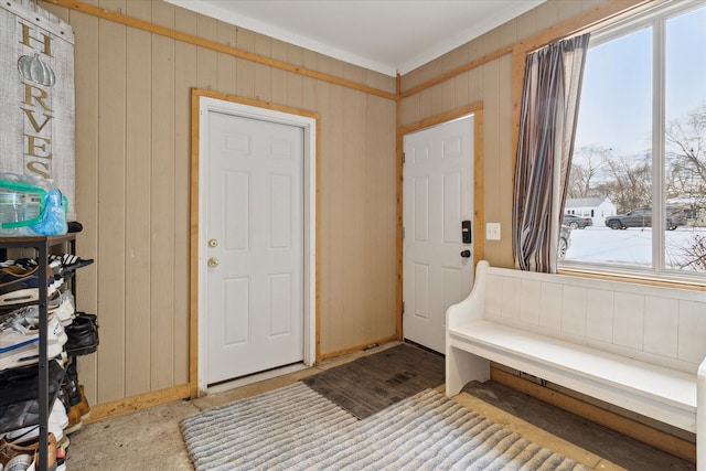 entrance foyer with wooden walls