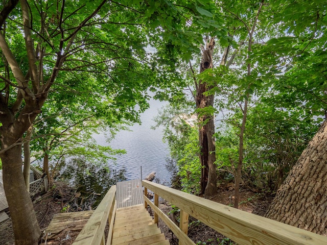 view of dock with a water view