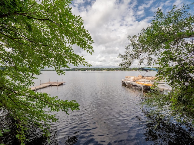 view of water feature with a boat dock