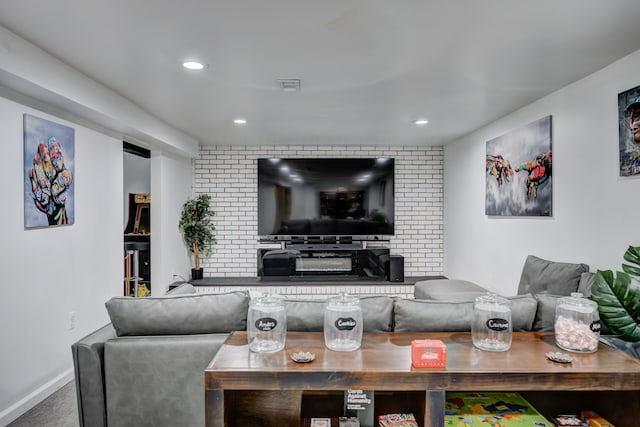 living room featuring carpet