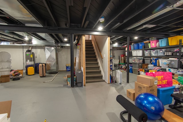 basement featuring gas water heater