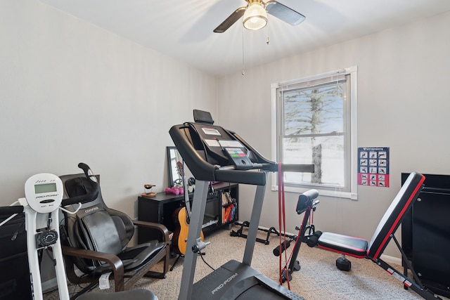 workout room featuring ceiling fan