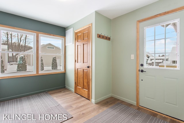 entryway featuring a healthy amount of sunlight and light hardwood / wood-style floors