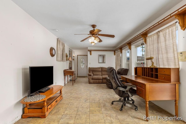 home office featuring ceiling fan