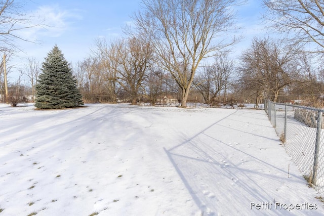 view of yard layered in snow