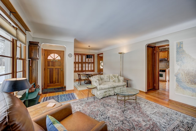 living room featuring light wood-type flooring