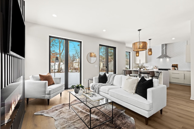 living room with light wood-type flooring