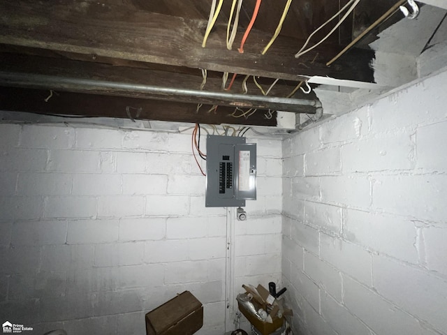 basement with electric panel