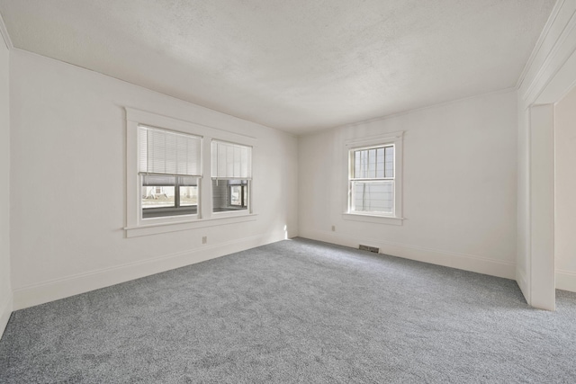 spare room featuring a textured ceiling and carpet