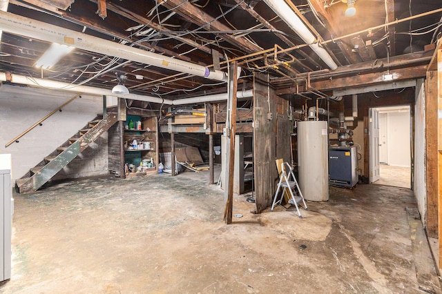 basement featuring water heater