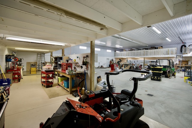 garage featuring a workshop area