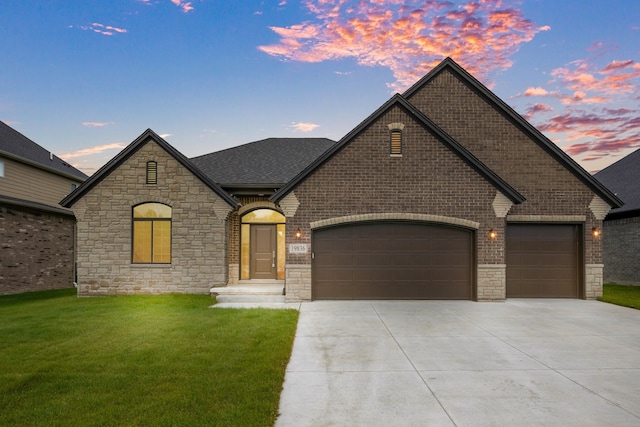 french provincial home featuring a yard