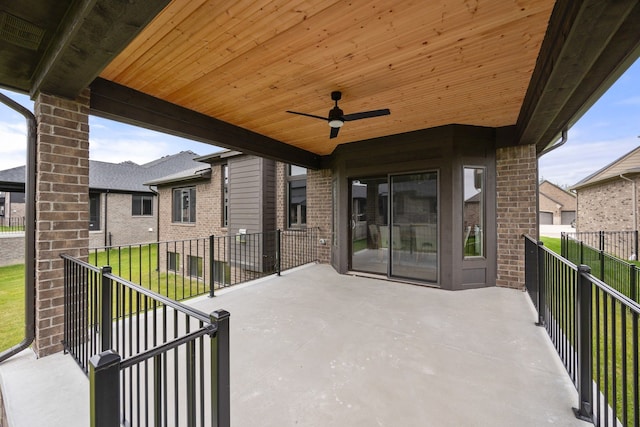 view of patio featuring ceiling fan