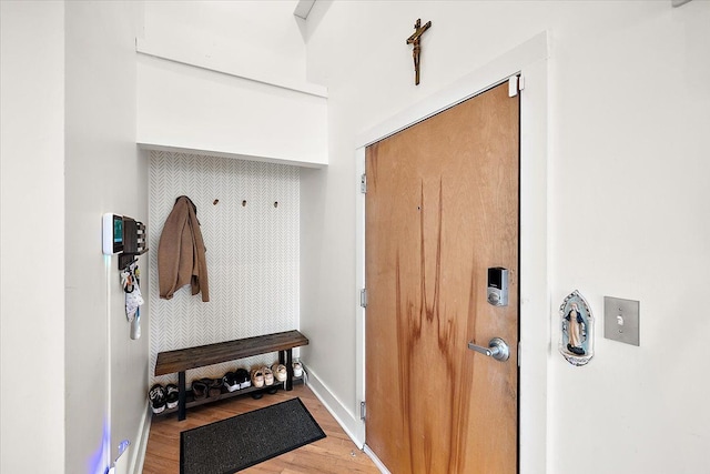 mudroom featuring wood-type flooring