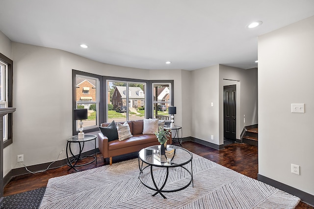 living room featuring dark hardwood / wood-style floors