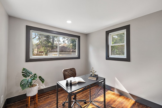 office area with hardwood / wood-style flooring