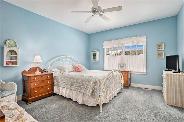 bedroom featuring carpet floors and ceiling fan