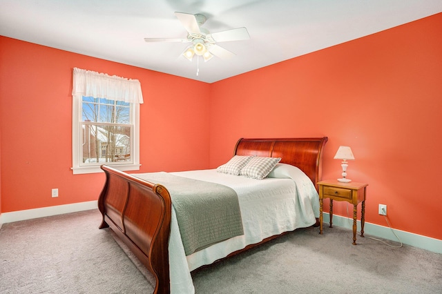 bedroom featuring carpet flooring and ceiling fan