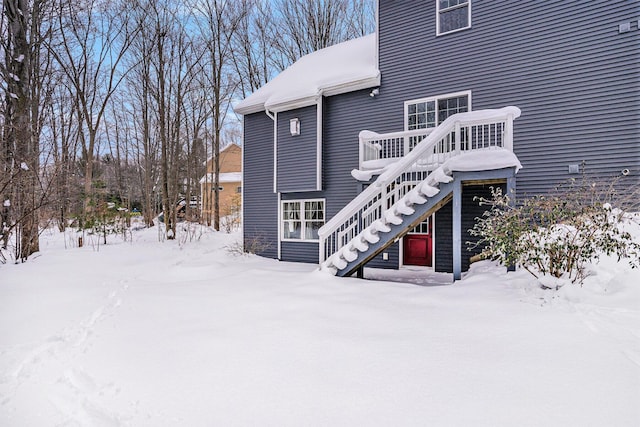 view of snow covered property