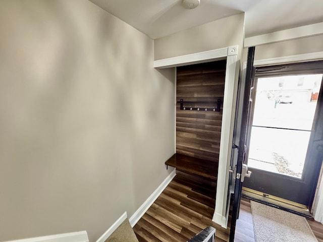 interior space with dark hardwood / wood-style flooring