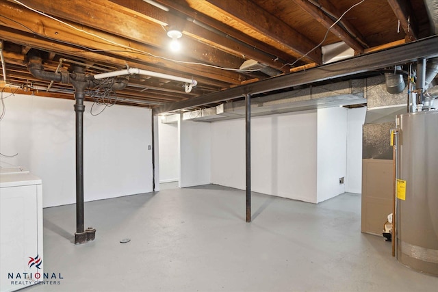 basement featuring washer / dryer and gas water heater