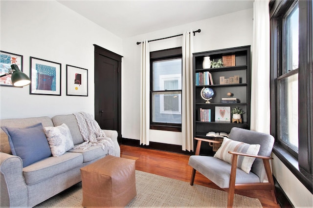 living room featuring hardwood / wood-style floors and a wealth of natural light