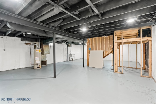 basement with sink and water heater