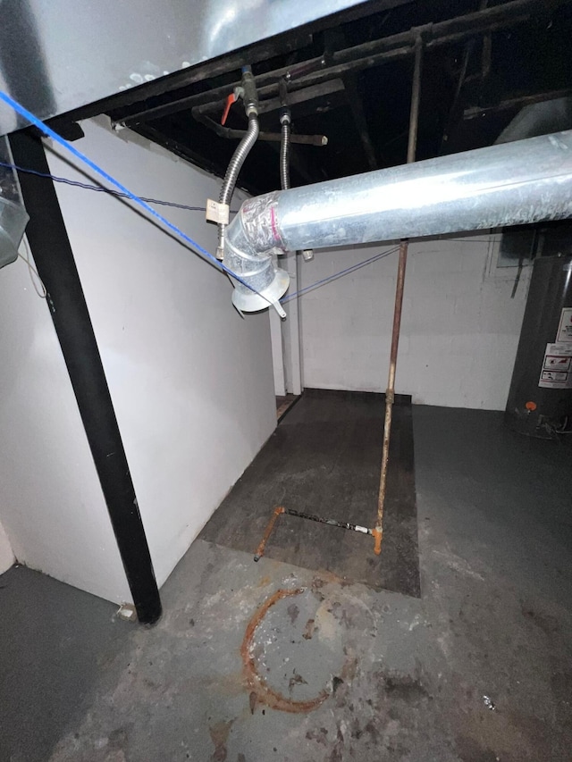 basement featuring gas water heater