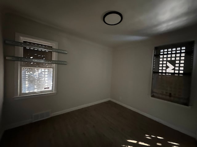 empty room featuring plenty of natural light and dark wood-type flooring