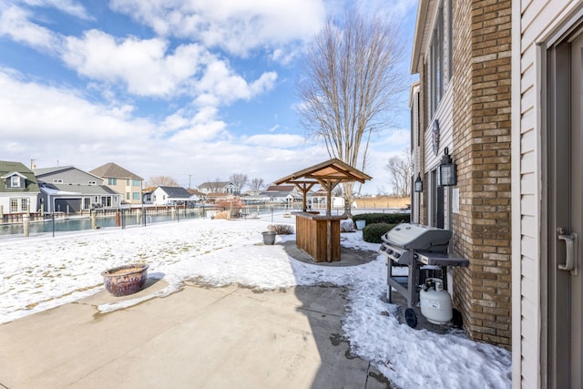 view of yard layered in snow