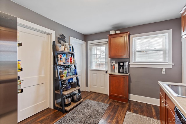 kitchen featuring sink, dark wood-type flooring, and dishwasher